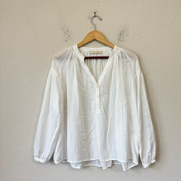 VANESSA BRUNO Nipoa Striped Blouse Sheer Split Neck in White - Picture 1 of 11